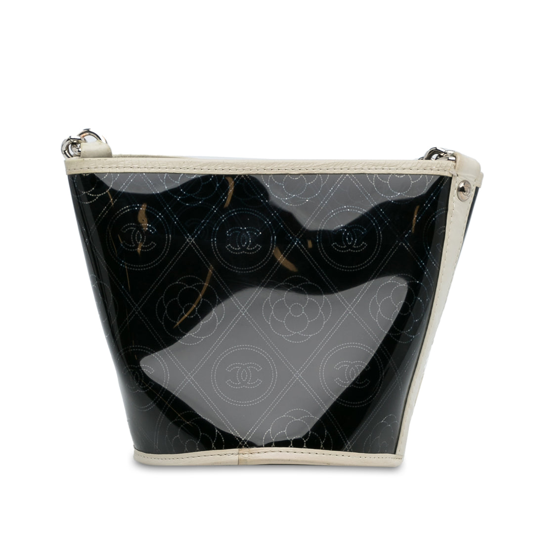 Chanel Crumpled Calfskin PVC Camellia Bucket Black - GABY PARIS