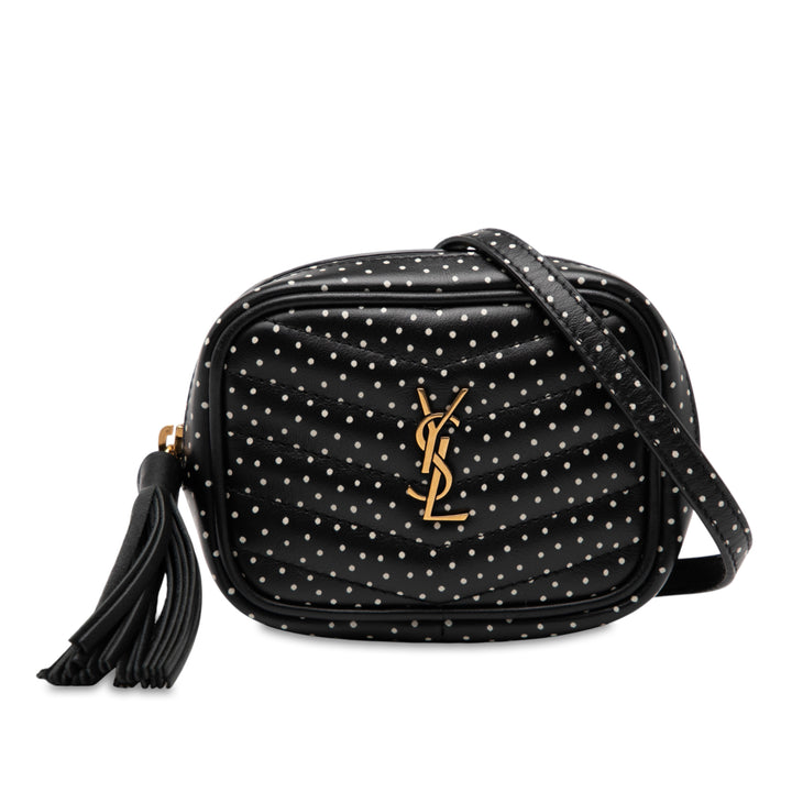 Saint Laurent Baby Quilted Chevron Cuir de veau Monogram Polka Dot Lou Sac caméra Noir