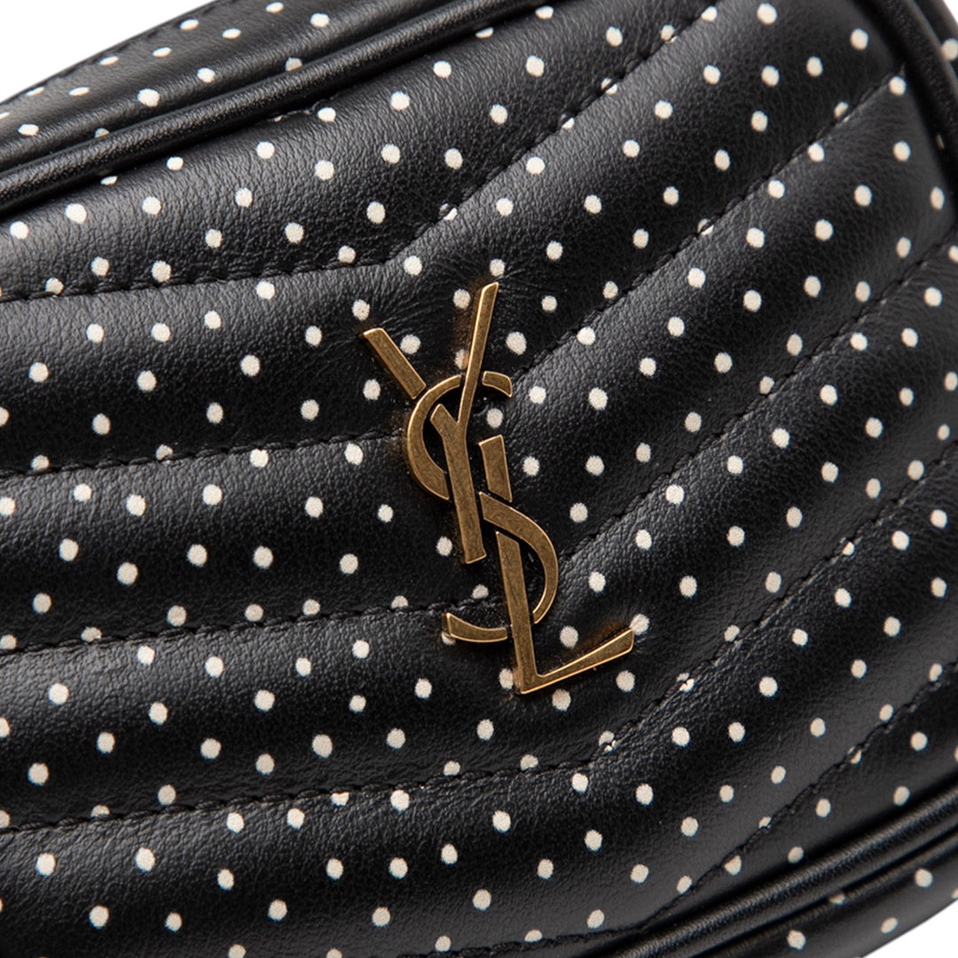 Saint Laurent Baby Quilted Chevron Cuir de veau Monogram Polka Dot Lou Sac caméra Noir