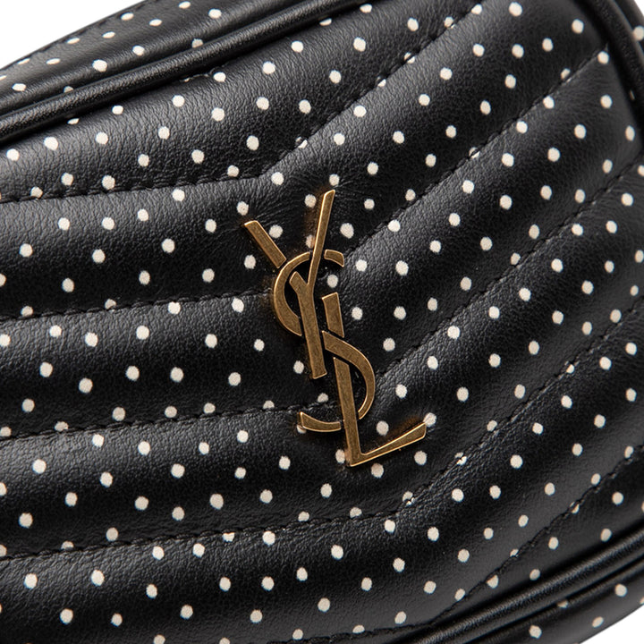 Saint Laurent Baby Quilted Chevron Cuir de veau Monogram Polka Dot Lou Sac caméra Noir