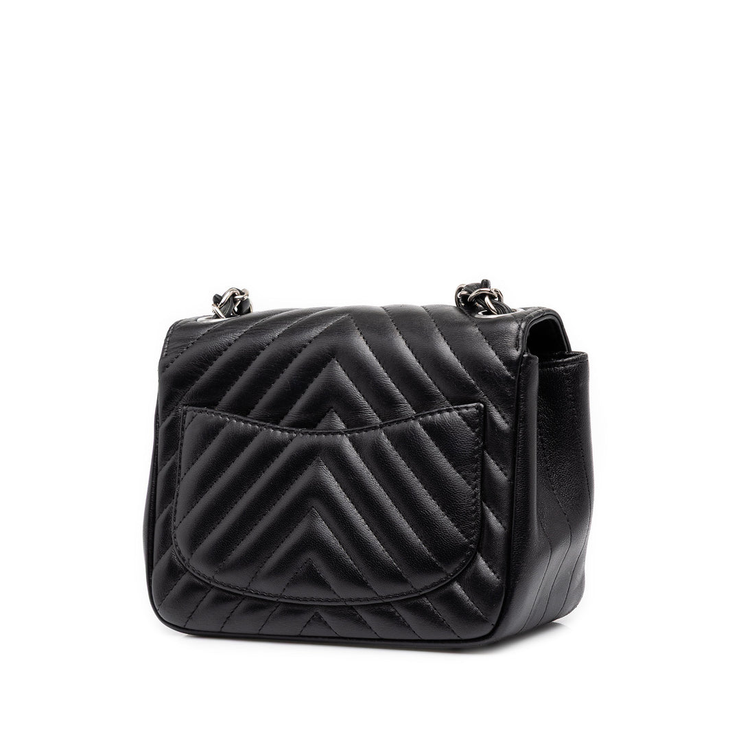 Chanel Classic Carré Chevron Rabat simple Mini Cuir d'agneau Noir