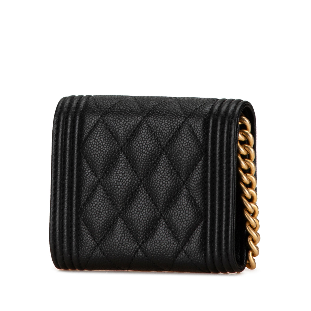 Quilted Caviar Boy Card Holder with Chain Black - Gaby Paris