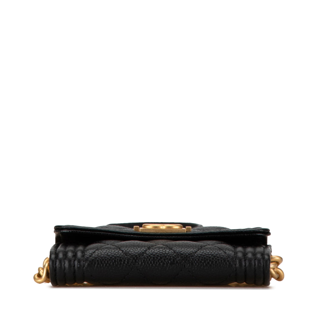 Quilted Caviar Boy Card Holder with Chain Black - Gaby Paris