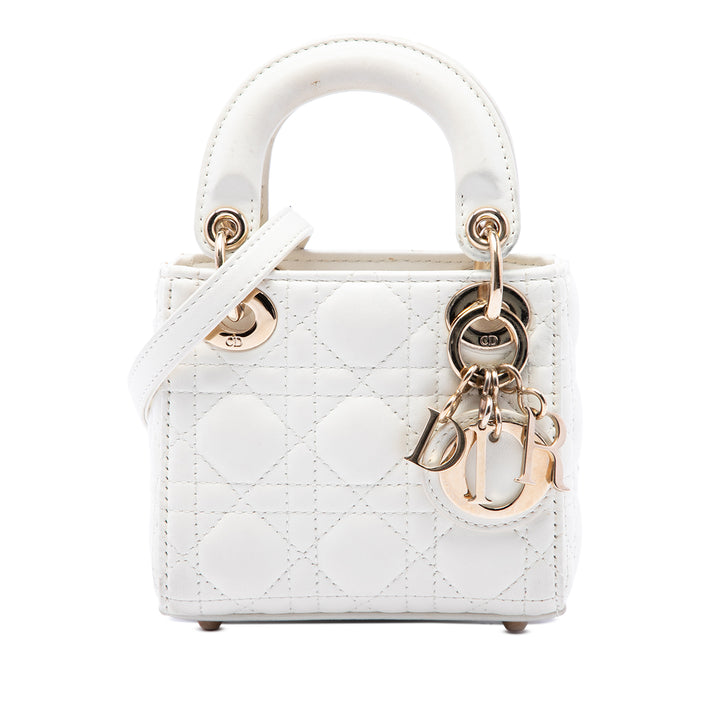 Dior Lady Dior Cannage Micro Cuir d'agneau Blanc – vue principale – GABY PARIS