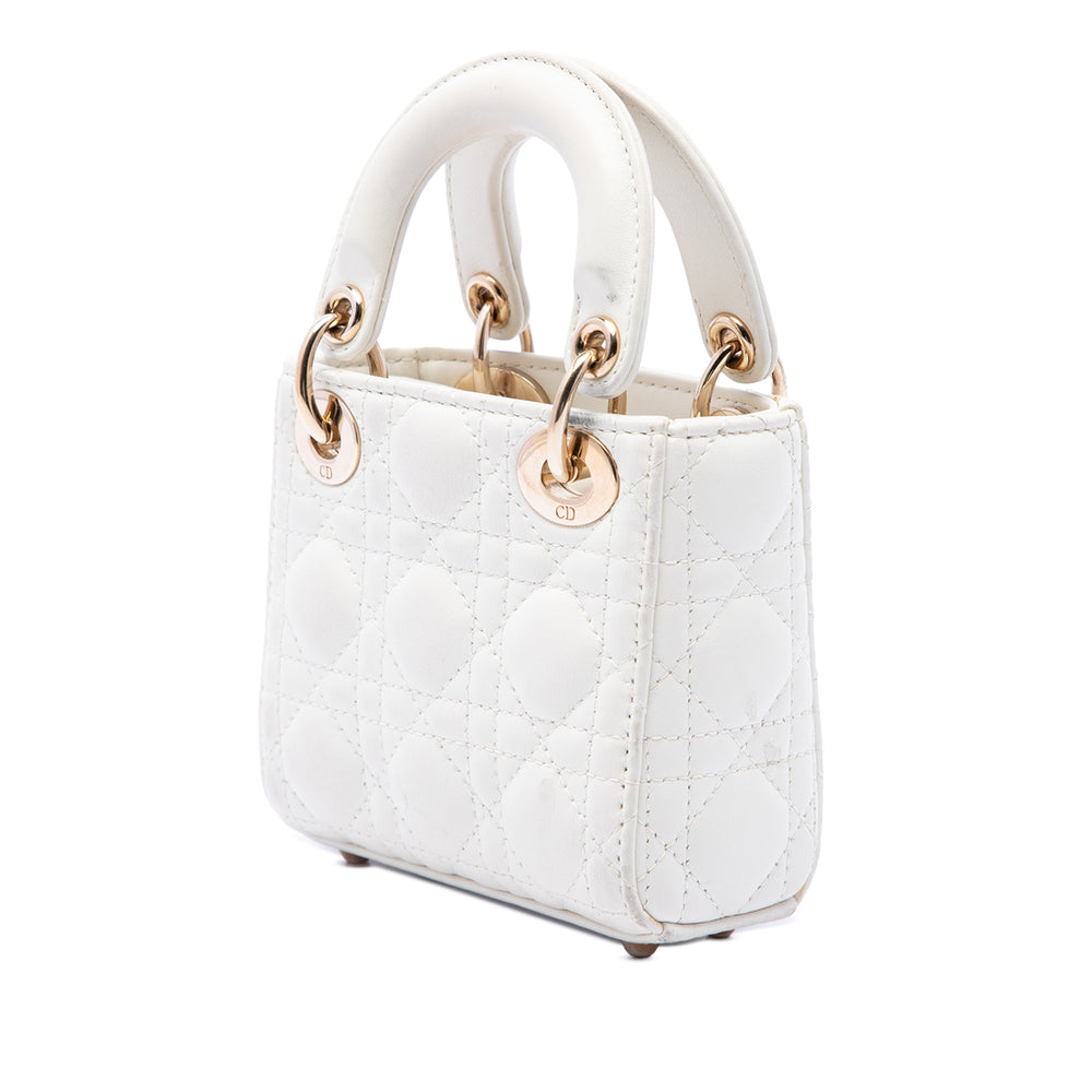 Dior Lady Dior Cannage Micro Cuir d'agneau Blanc – vue 2 – GABY PARIS