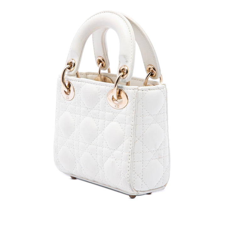 Dior Lady Dior Cannage Micro Cuir d'agneau Blanc – vue 2 – GABY PARIS