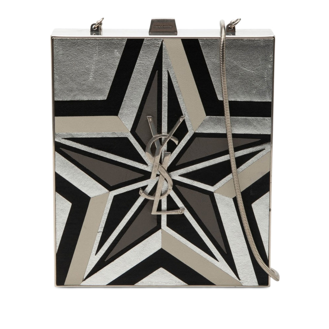 Saint Laurent Metal et Cuir Tuxedo Boîte Star Pochette avec chaîne