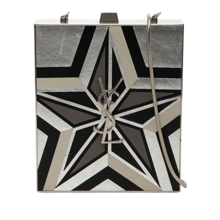 Saint Laurent Metal et Cuir Tuxedo Boîte Star Pochette avec chaîne