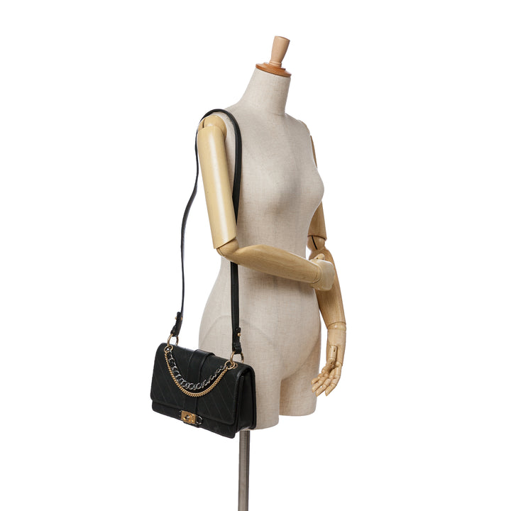 Quilted Calfskin Double Chain Top Handle Flap Black - Gaby Paris