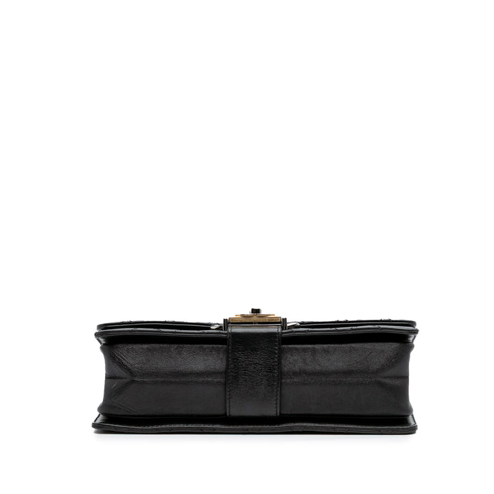 Quilted Calfskin Double Chain Top Handle Flap Black - Gaby Paris