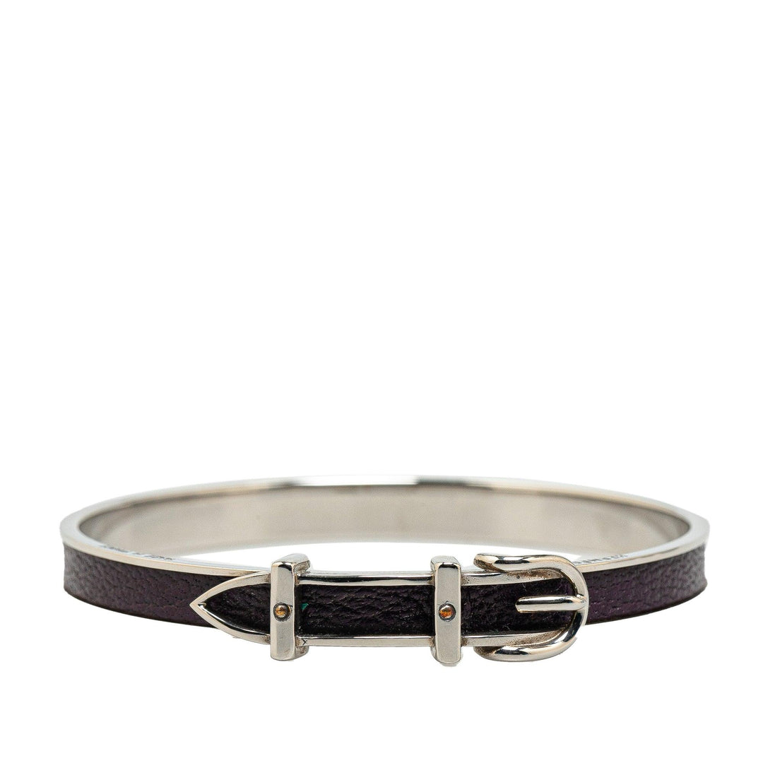 Palladium Plated Leather Belt Buckle Bangle Black - Gaby Paris