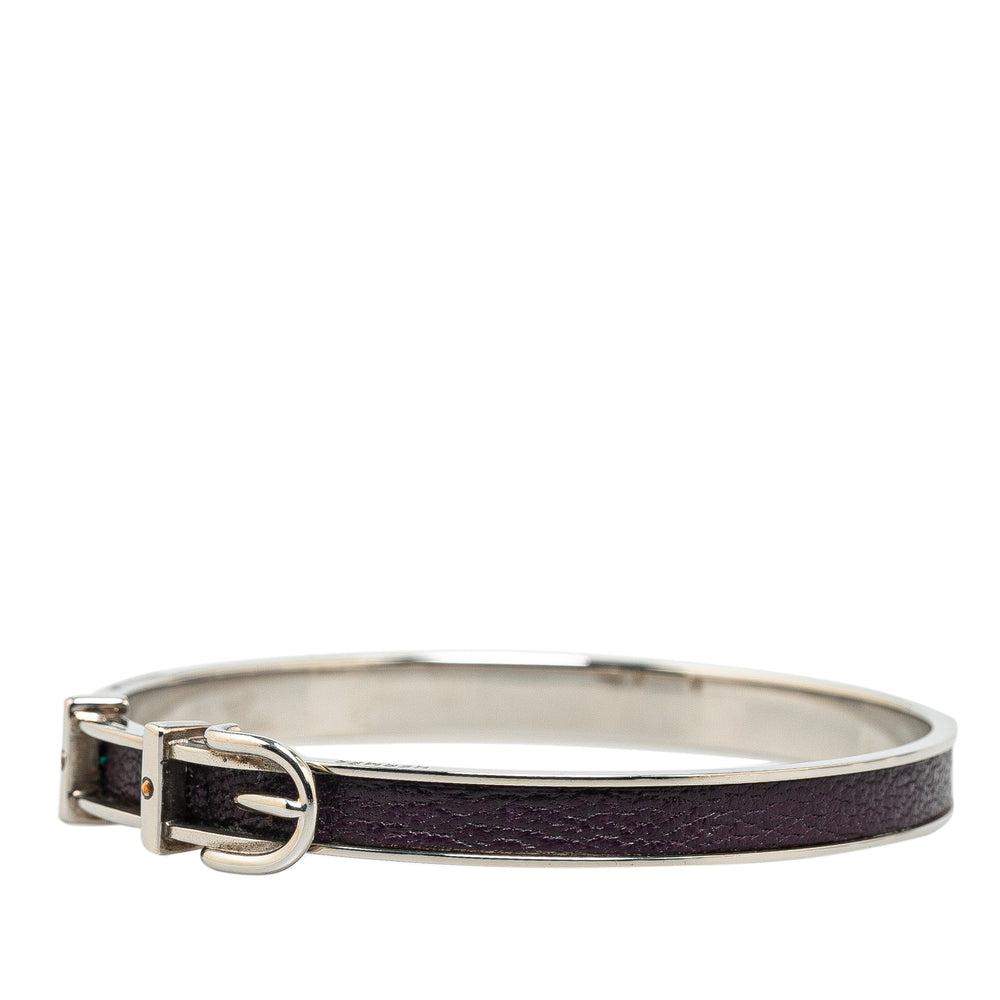 Hermès Palladium Plated Leather Belt Buckle Bangle Black - GABY PARIS