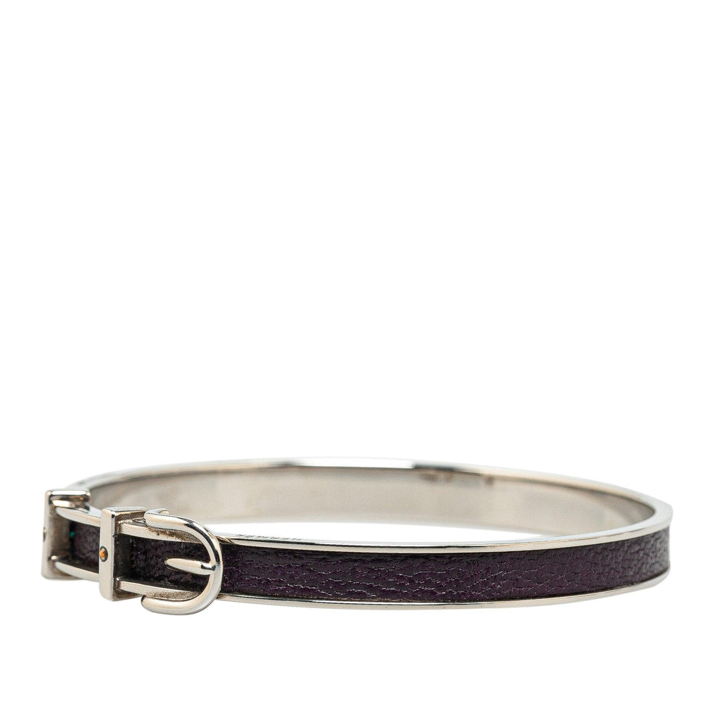 Palladium Plated Leather Belt Buckle Bangle Black - Gaby Paris