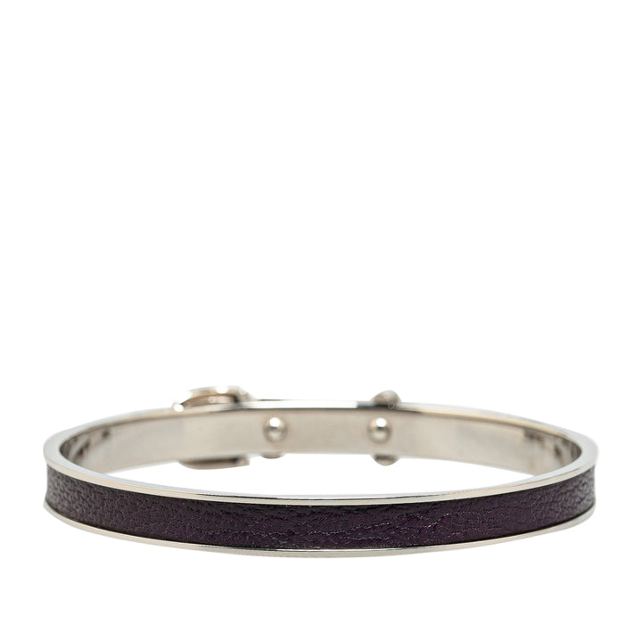 Hermès Palladium Plated Leather Belt Buckle Bangle Black - GABY PARIS