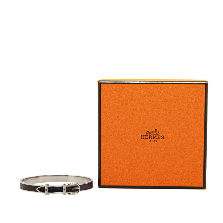 Hermès Palladium Plated Leather Belt Buckle Bangle Black - GABY PARIS