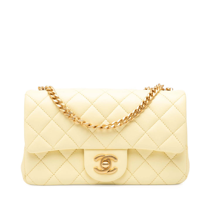 Chanel Mini Rectangular Classic Cuir d’agneau Sweet Camellia Flap Jaune – GABY PARIS Authentique