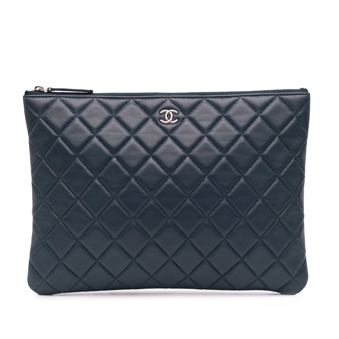 Medium Quilted Lambskin O Case Clutch Blue - Gaby Paris