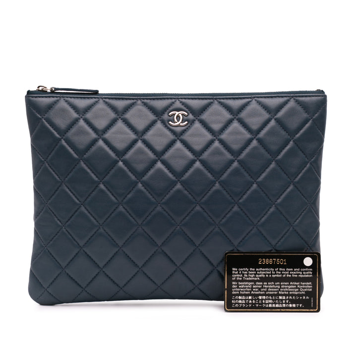 Medium Quilted Lambskin O Case Clutch Blue - Gaby Paris
