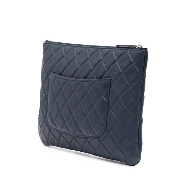 Medium Quilted Lambskin O Case Clutch Blue - Gaby Paris