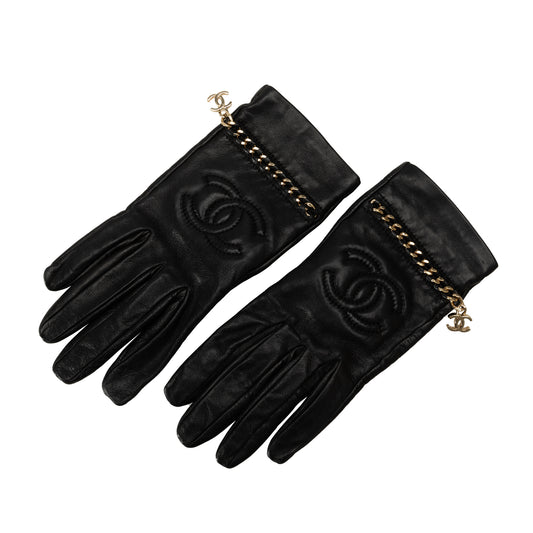 Lambskin CC Chain Link Gloves Black - Gaby Paris