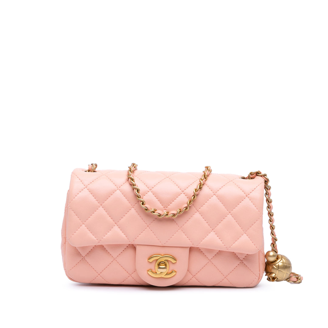 Mini Rectangular Lambskin Pearl Crush Flap Pink - Gaby Paris