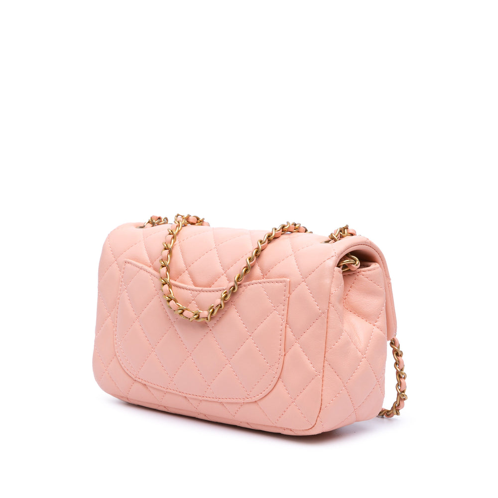 Mini Rectangular Lambskin Pearl Crush Flap Pink - Gaby Paris