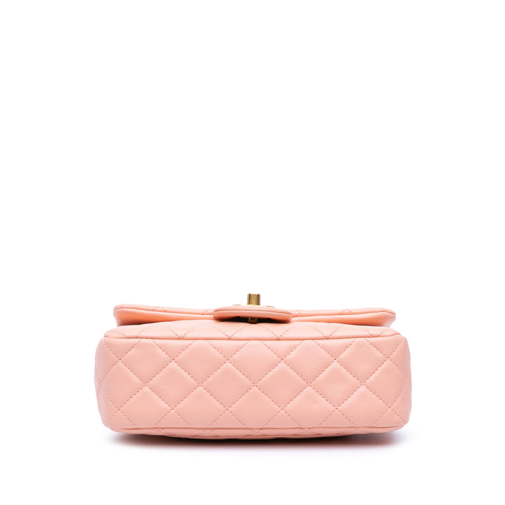 Mini Rectangular Lambskin Pearl Crush Flap Pink - Gaby Paris