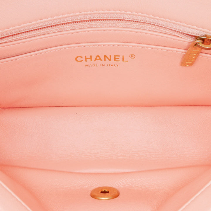 Mini Rectangular Lambskin Pearl Crush Flap Pink - Gaby Paris