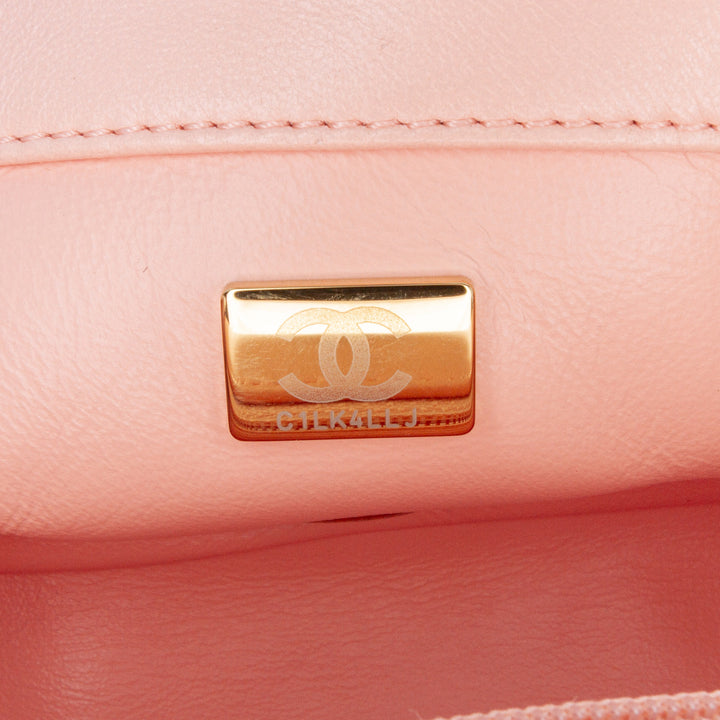Mini Rectangular Lambskin Pearl Crush Flap Pink - Gaby Paris