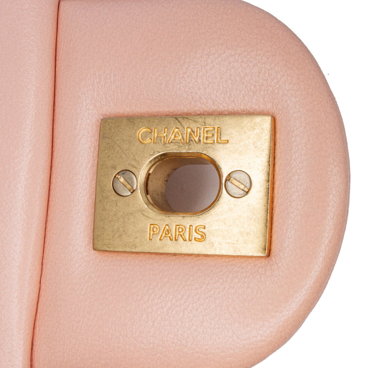 Mini Rectangular Lambskin Pearl Crush Flap Pink - Gaby Paris