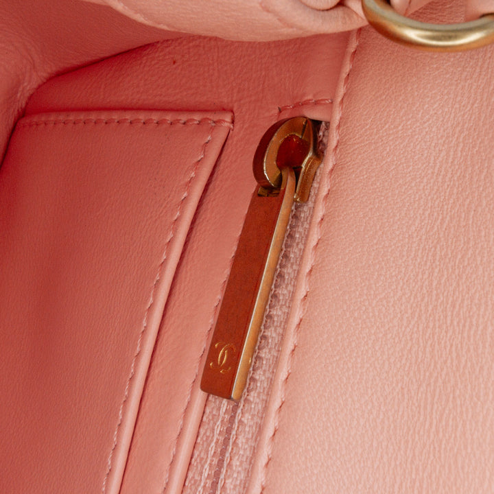 Mini Rectangular Lambskin Pearl Crush Flap Pink - Gaby Paris