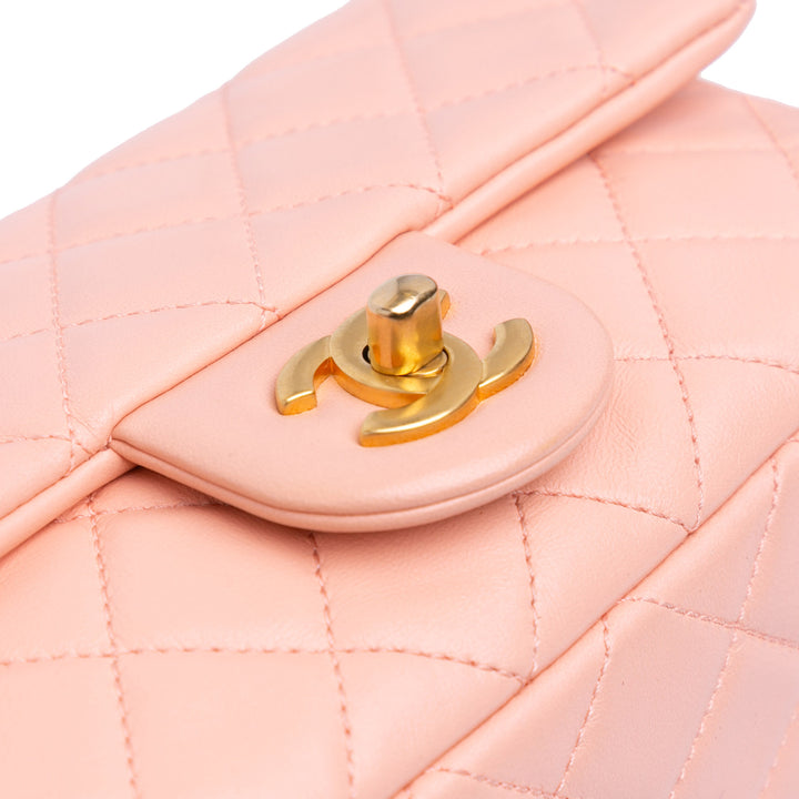 Mini Rectangular Lambskin Pearl Crush Flap Pink - Gaby Paris