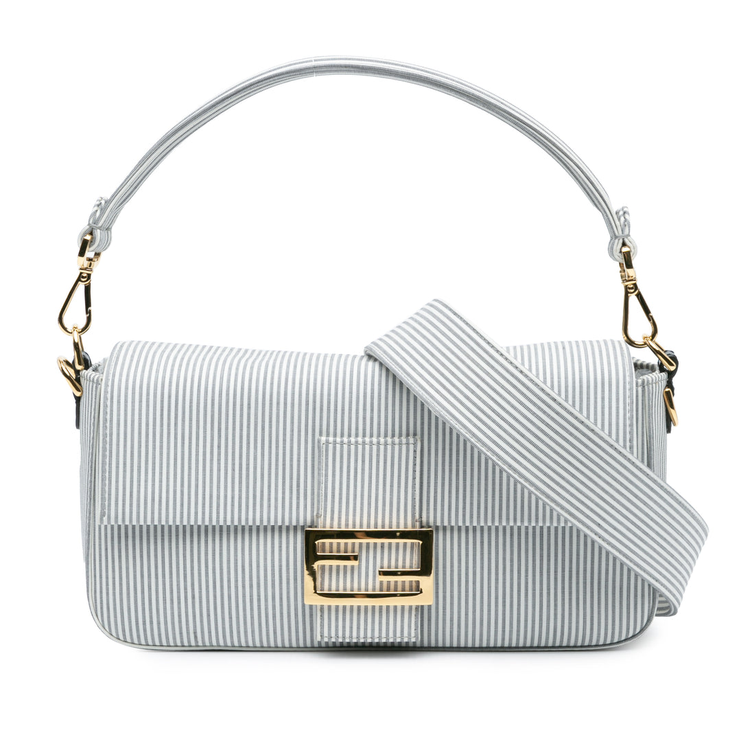 Striped Jersey Baguette Satchel White - Gaby Paris