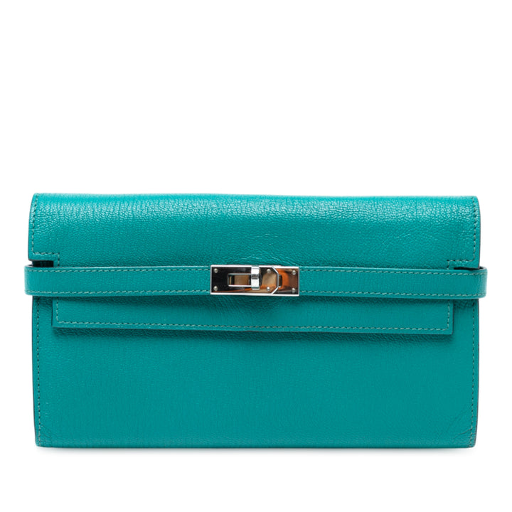 Hermès Chevre Mysore Kelly Longue Wallet Bleu