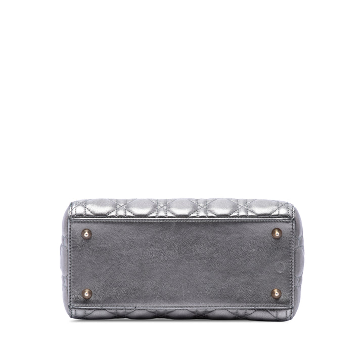 Lady Dior Métallisé Cannage Moyen Cuir d'agneau Argenté
