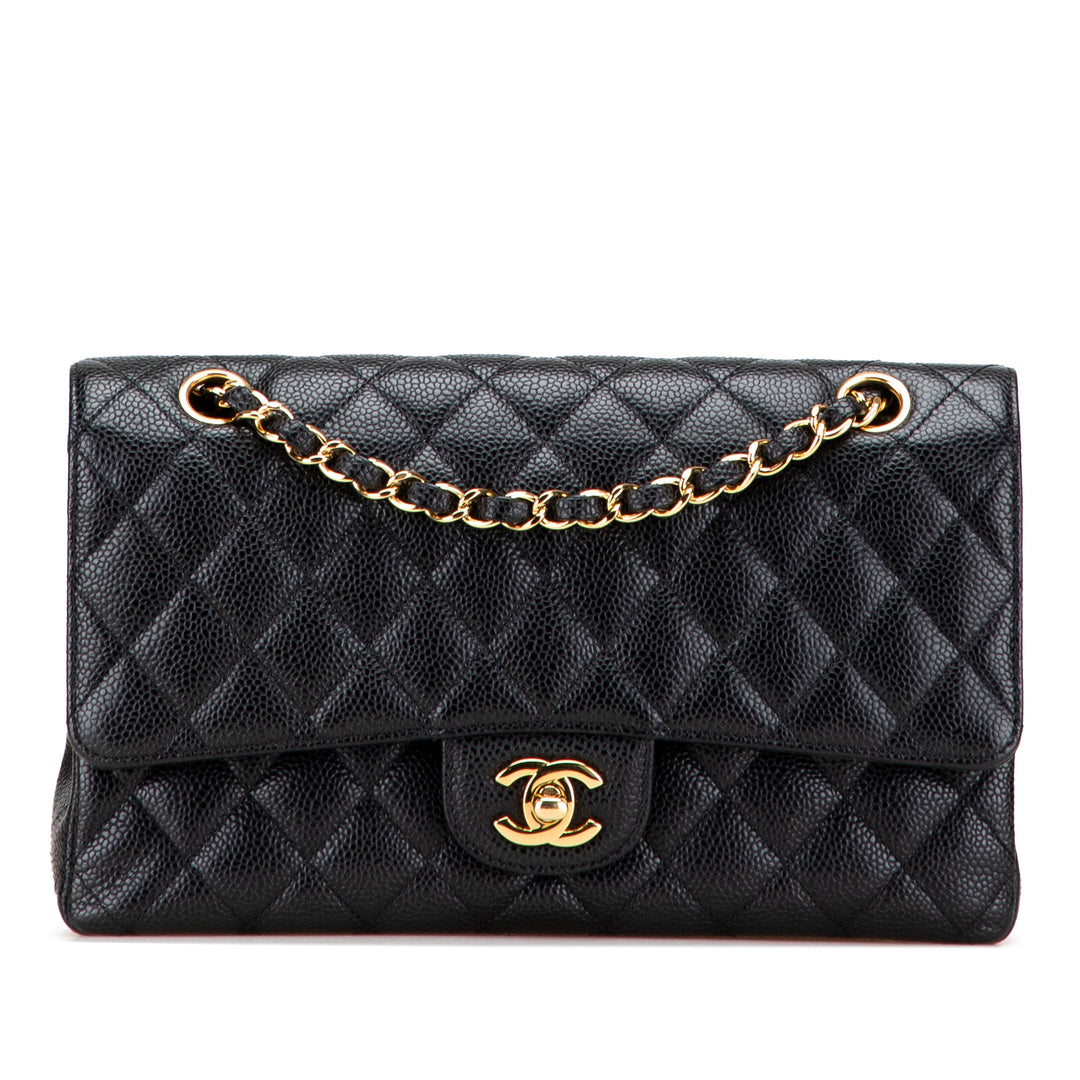 Medium Classic Caviar Double Flap Black - Gaby Paris