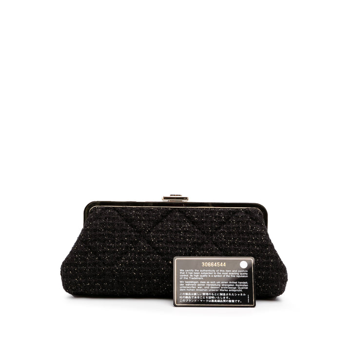 Quilted Tweed Kisslock Clutch Black - Gaby Paris