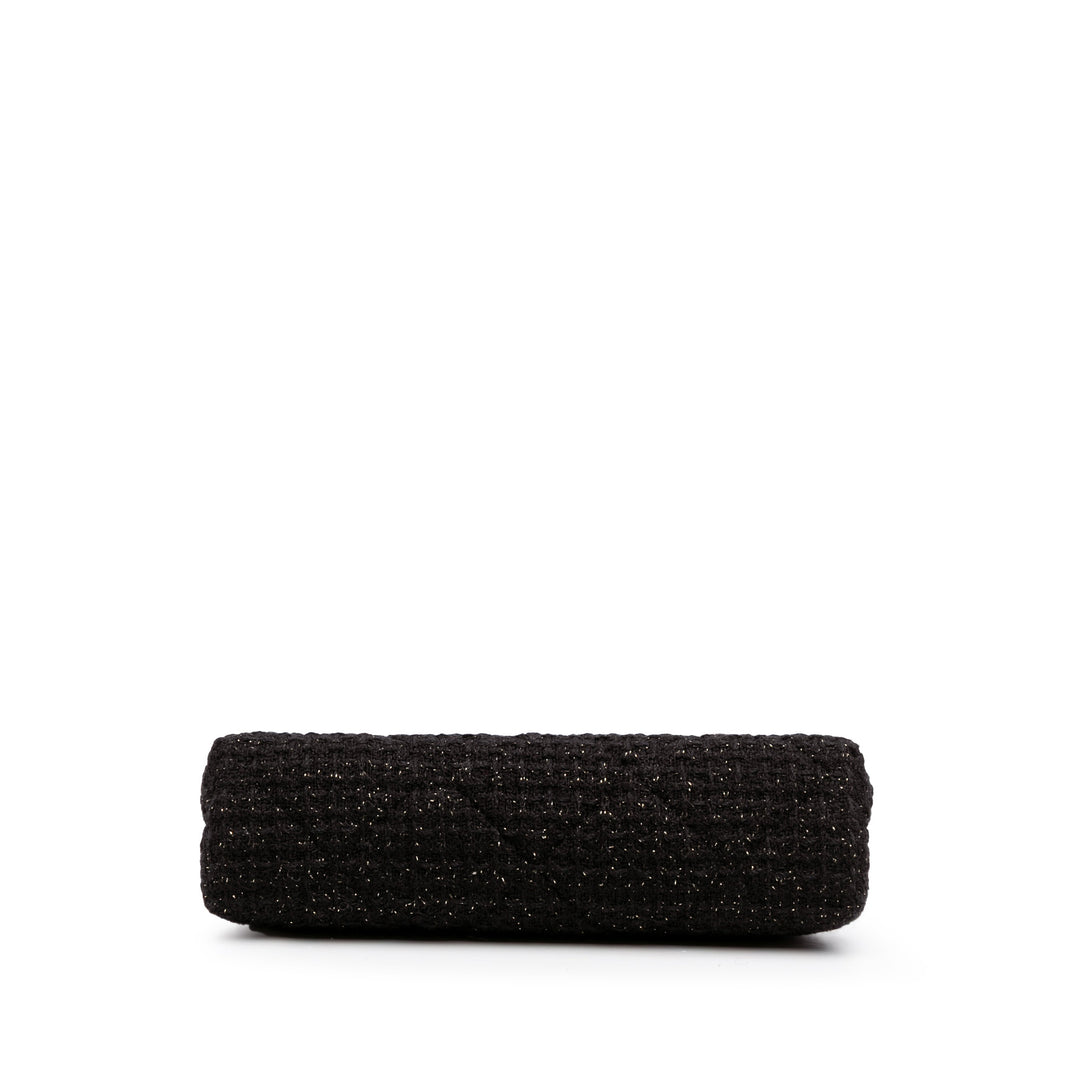 Quilted Tweed Kisslock Clutch Black - Gaby Paris