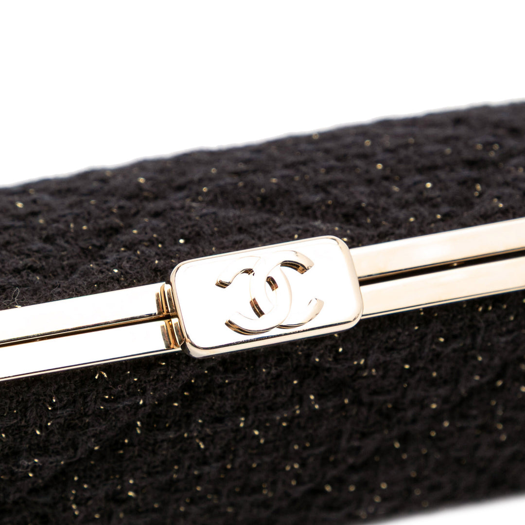 Quilted Tweed Kisslock Clutch Black - Gaby Paris