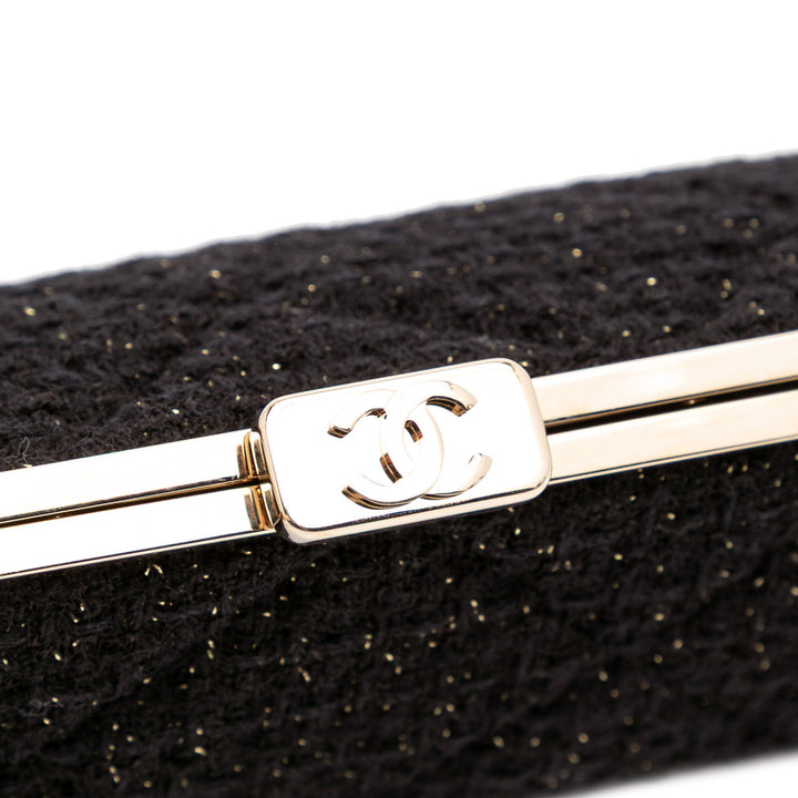 Quilted Tweed Kisslock Clutch Black - Gaby Paris