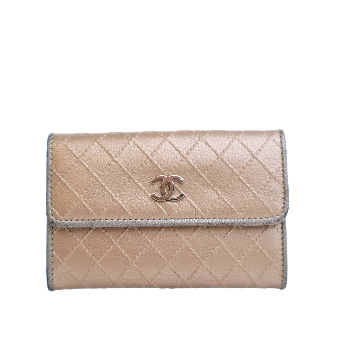 Metallic Calfskin Diamond Stitch Card Holder Brown - Gaby Paris