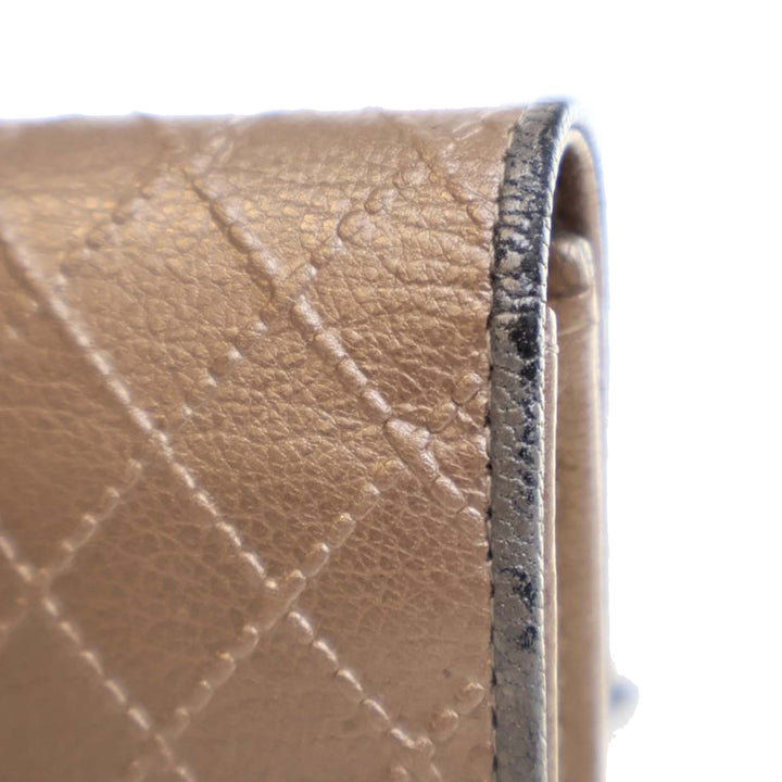 Metallic Calfskin Diamond Stitch Card Holder Brown - Gaby Paris