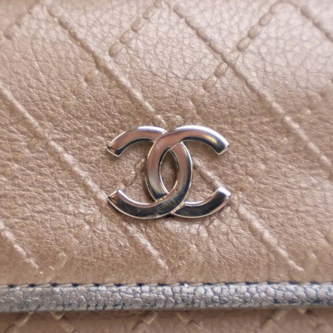 Metallic Calfskin Diamond Stitch Card Holder Brown - Gaby Paris