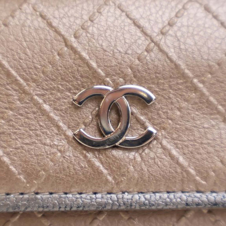 Metallic Calfskin Diamond Stitch Card Holder Brown - Gaby Paris
