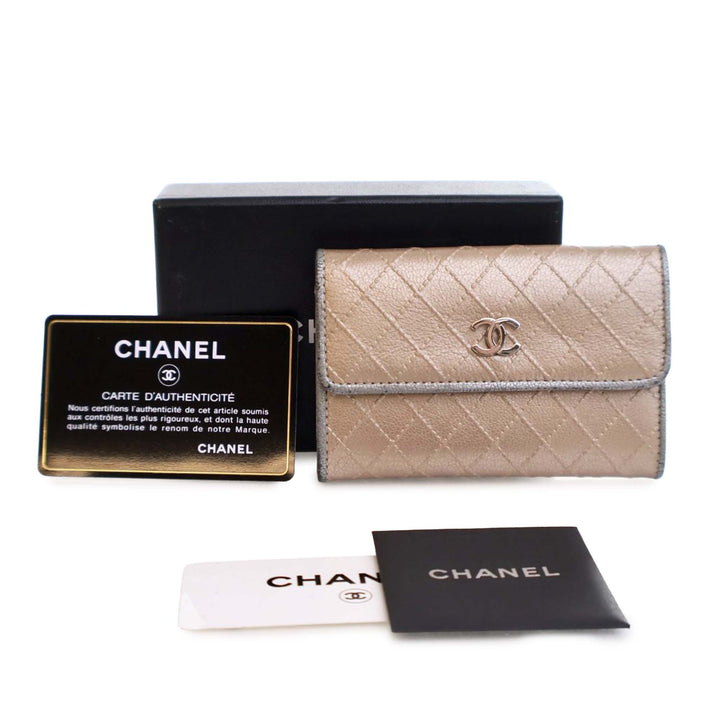 Metallic Calfskin Diamond Stitch Card Holder Brown - Gaby Paris
