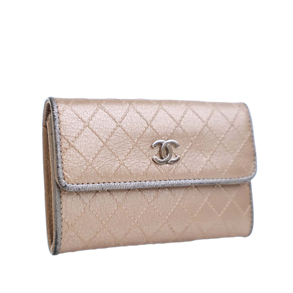 Metallic Calfskin Diamond Stitch Card Holder Brown - Gaby Paris