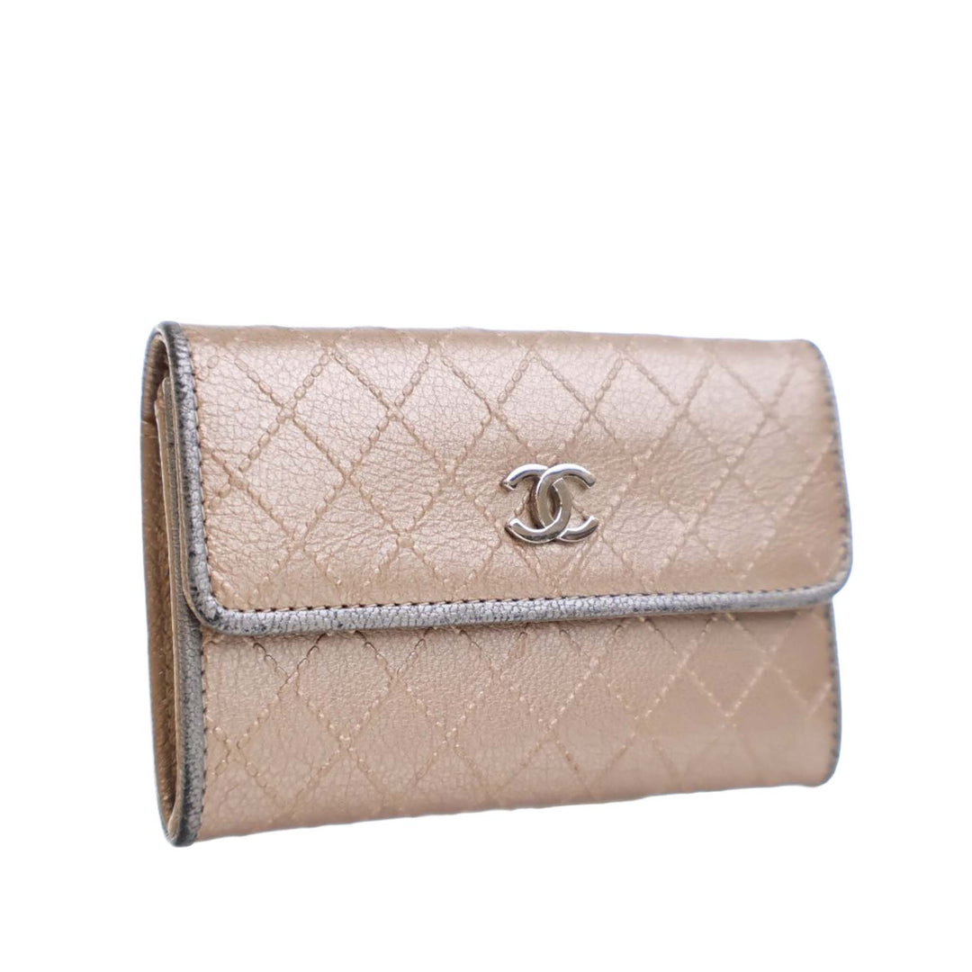 Metallic Calfskin Diamond Stitch Card Holder Brown - Gaby Paris