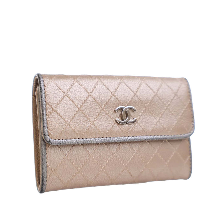 Metallic Calfskin Diamond Stitch Card Holder Brown - Gaby Paris