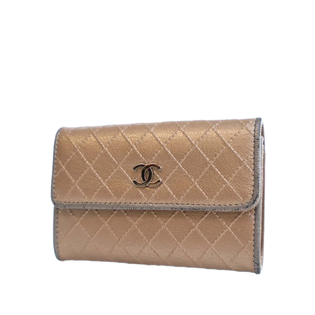 Metallic Calfskin Diamond Stitch Card Holder Brown - Gaby Paris
