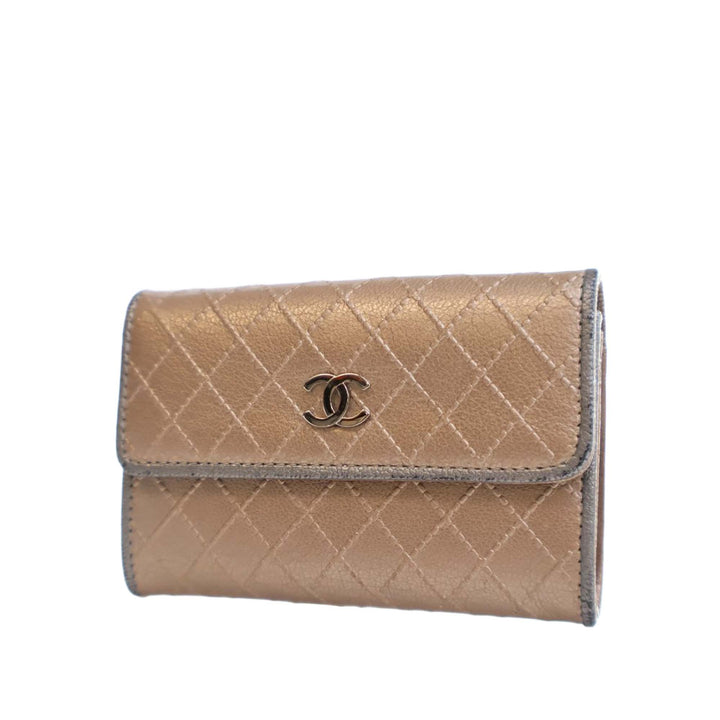 Metallic Calfskin Diamond Stitch Card Holder Brown - Gaby Paris